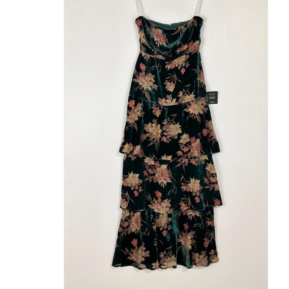 Lulu's Real Allure Floral Burnout Velvet Strapless Maxi Dress in Emerald Med. - Picture 10 of 10